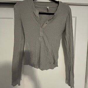 Free People Gray Fitted Button Down Polo